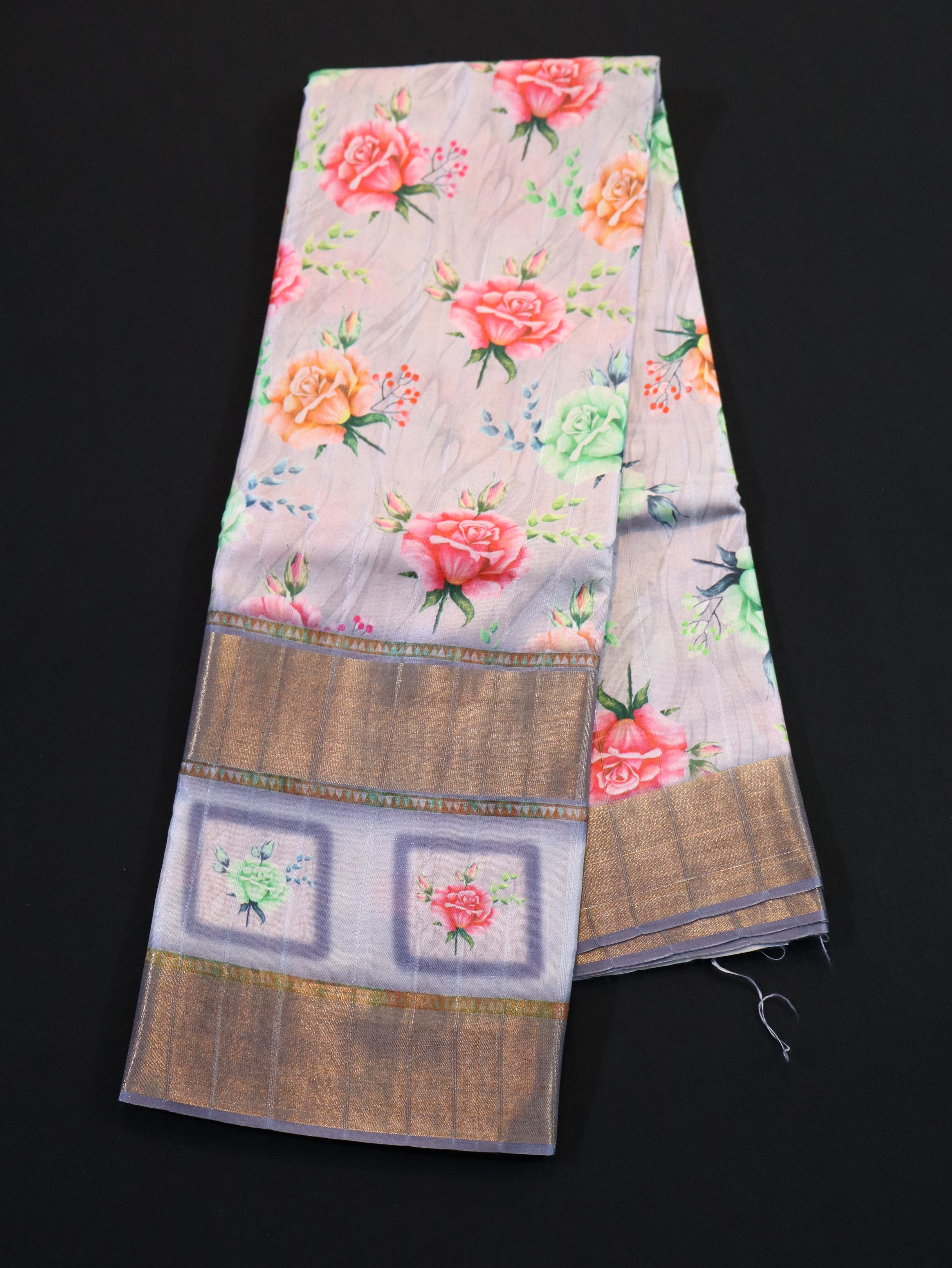 ZARI BORDER WITH DIGITAL PRINT BODY-TUSSAR ROSE