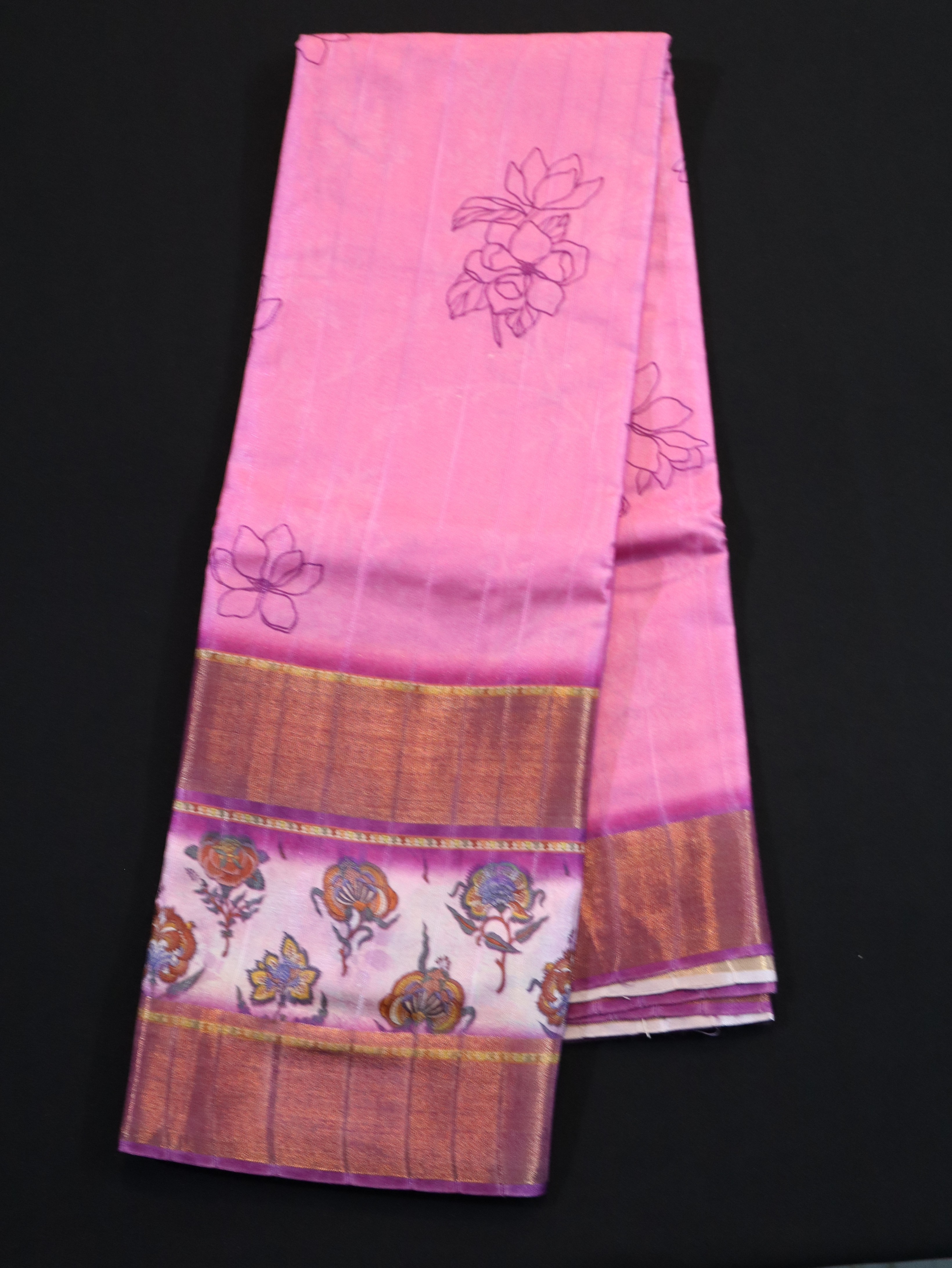 ZARI BORDER WITH DIGITAL PRINT BODY-RANI PINK