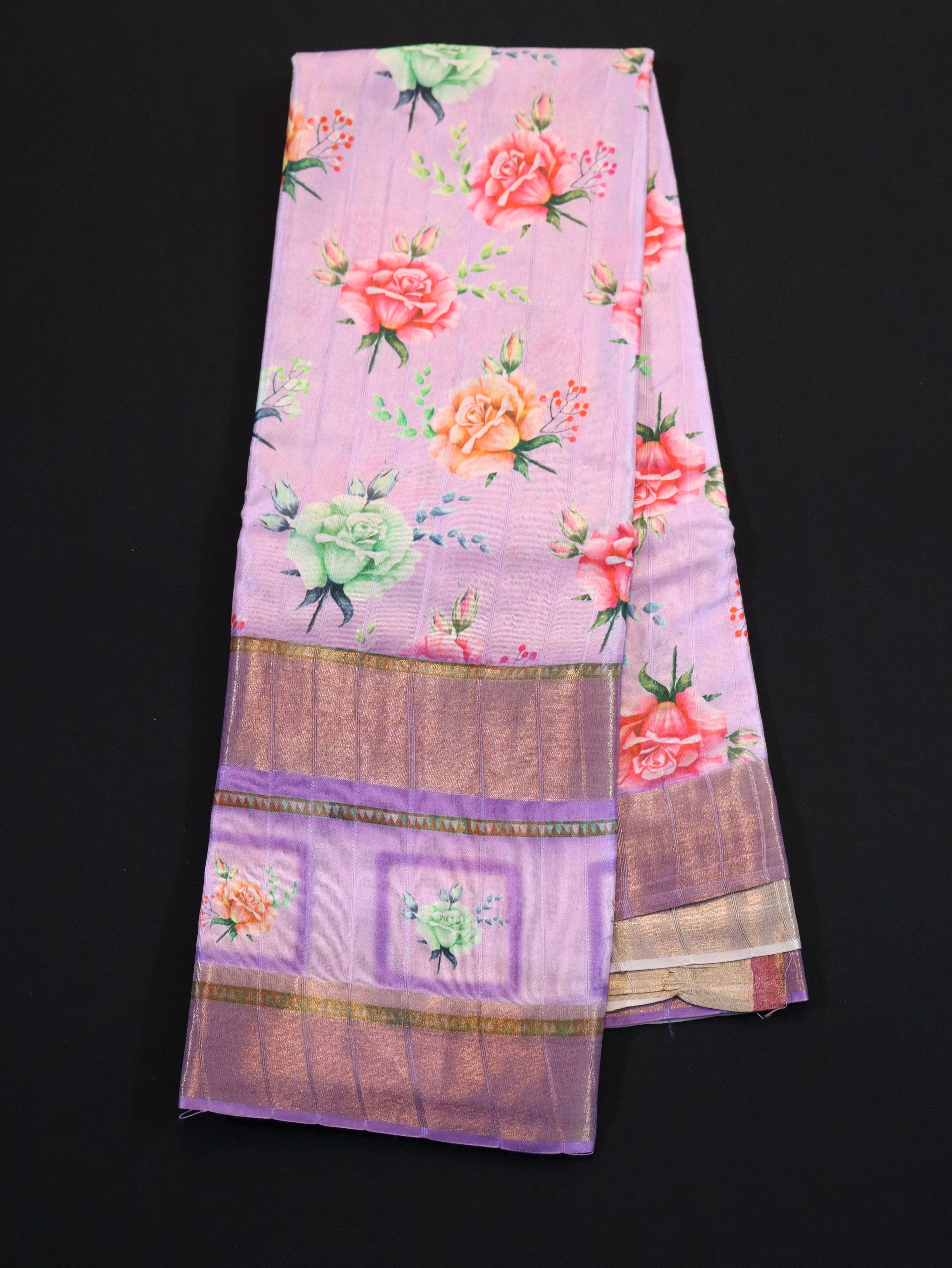 ZARI BORDER WITH DIGITAL PRINT BODY-LAVANDAR