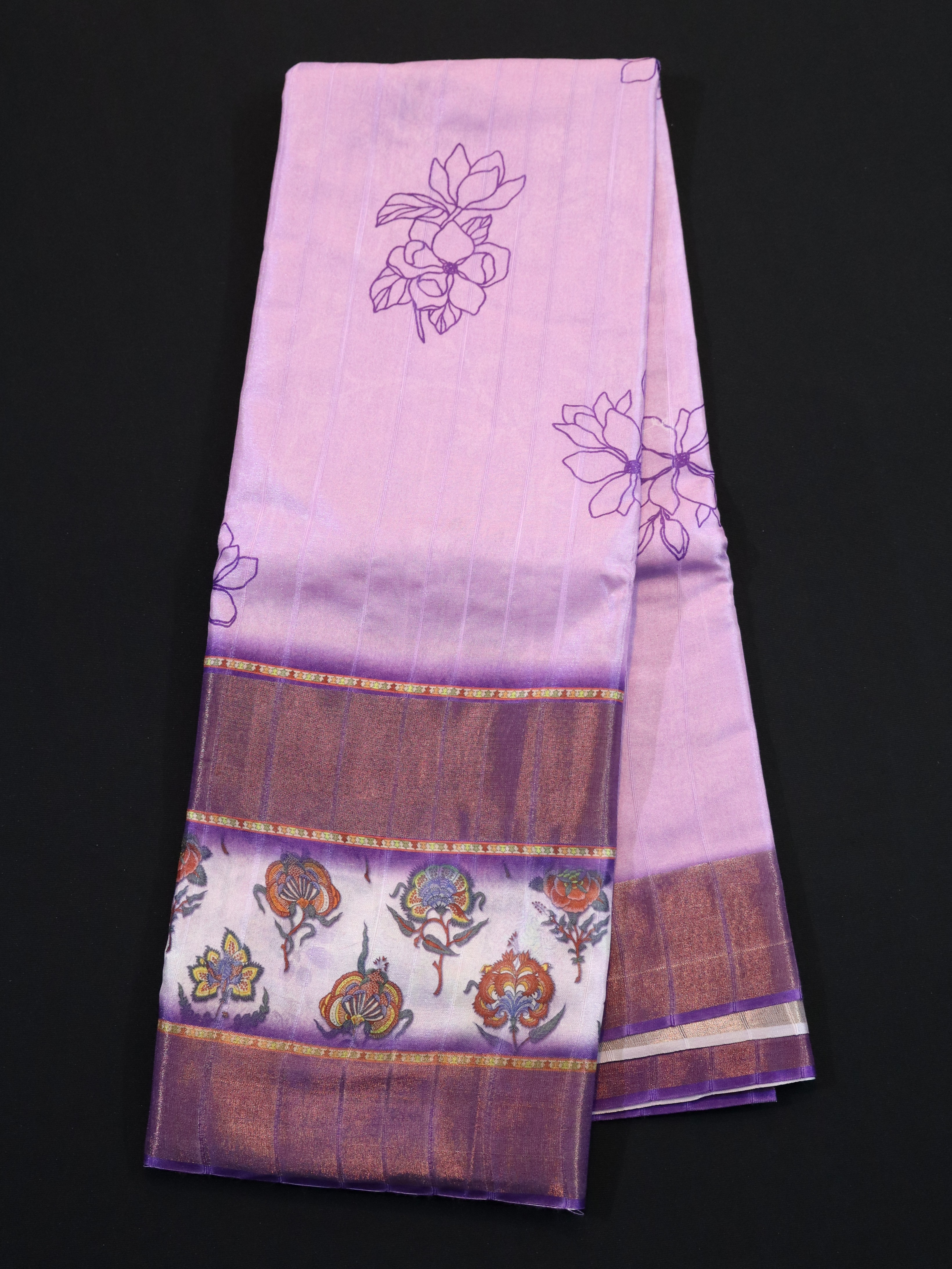 ZARI BORDER WITH DIGITAL PRINT BODY-LAVANDER RED