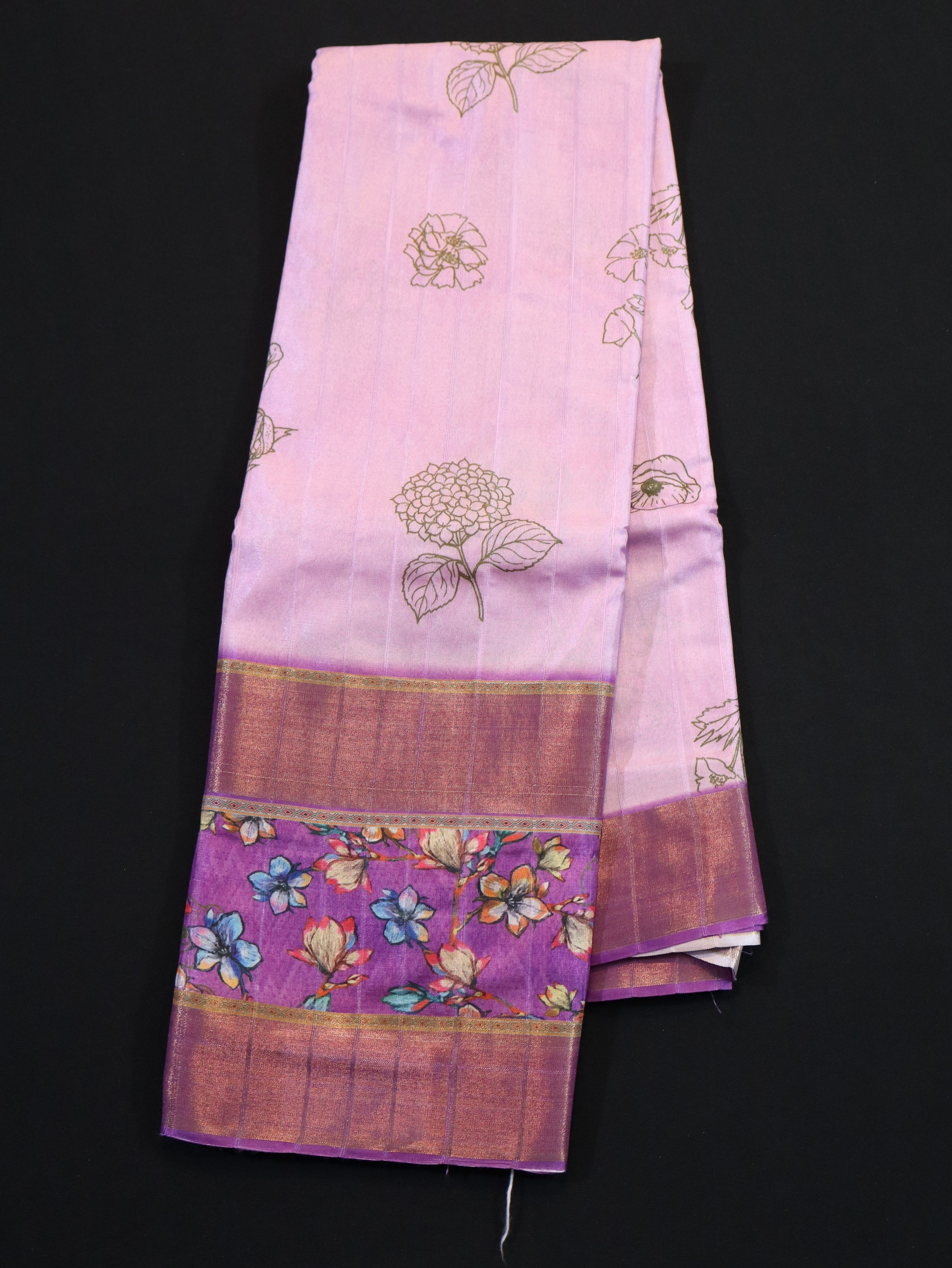 ZARI BORDER WITH DIGITAL PRINT BODY-MAUVE ROSE