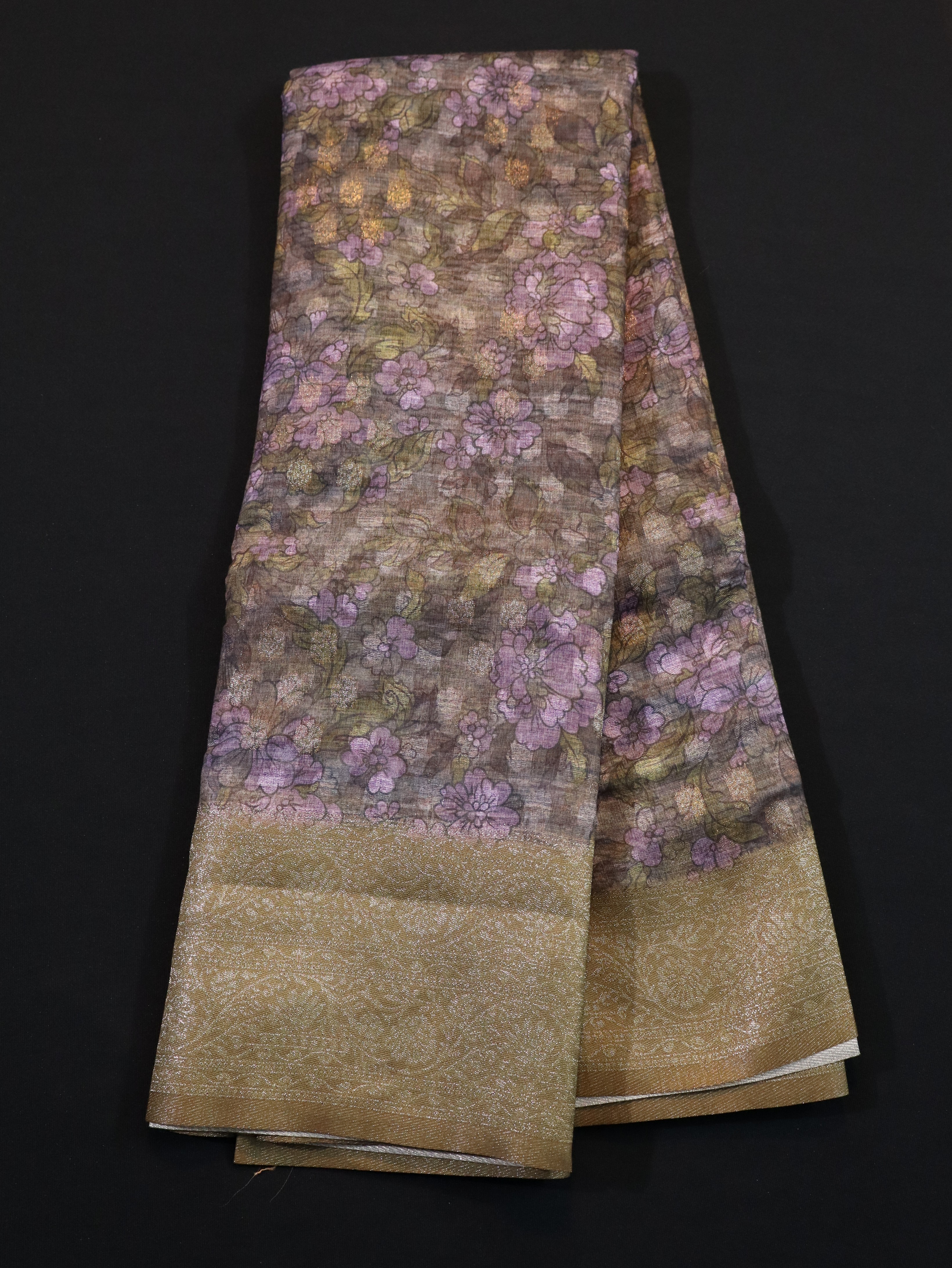 DHARMAVARAM BORDER WITH JANGLA BODY DESIGN-LAVENDER MUSTARD