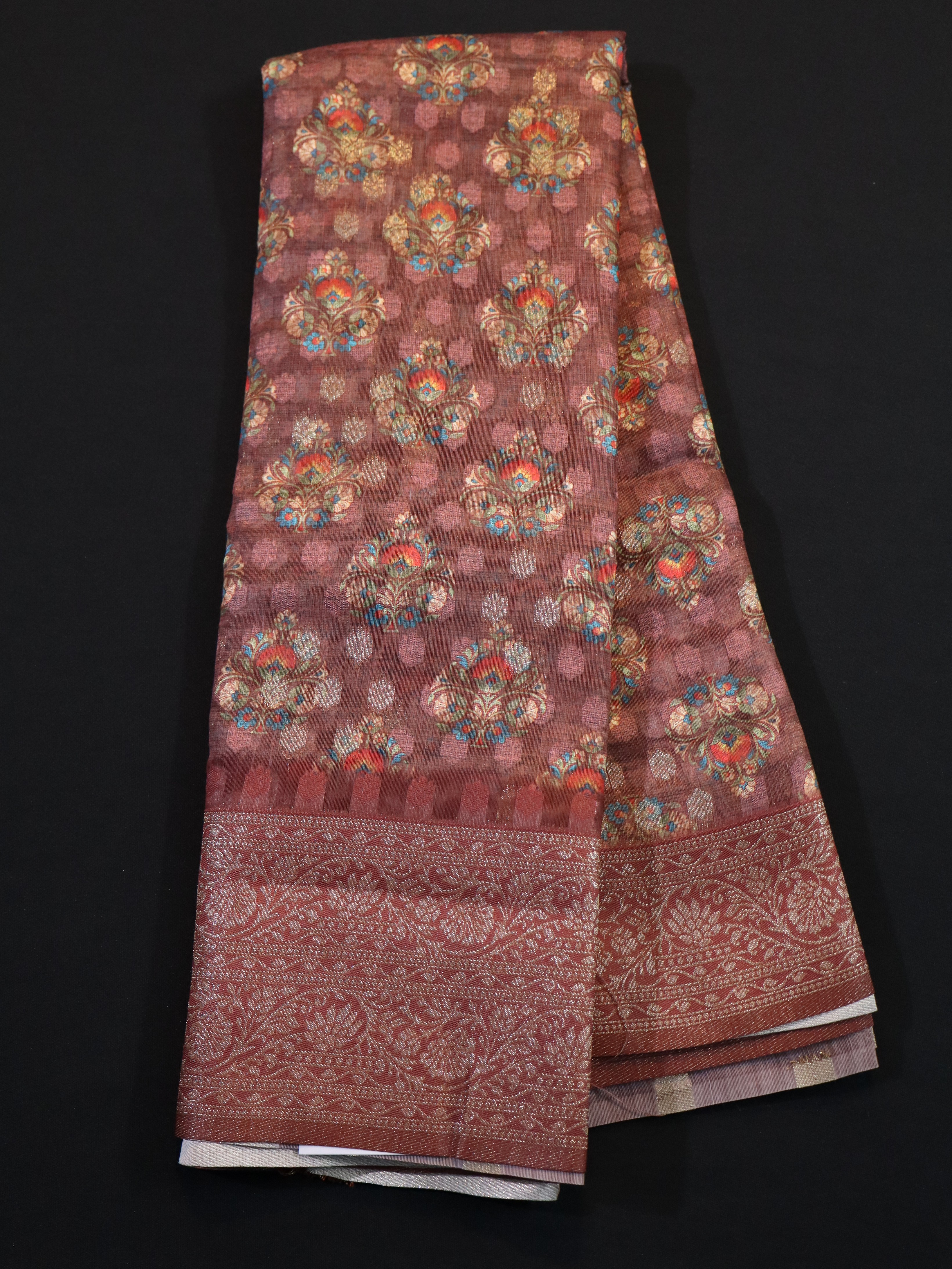 DHARMAVARAM BORDER WITH JANGLA BODY DESIGN-RED RUST