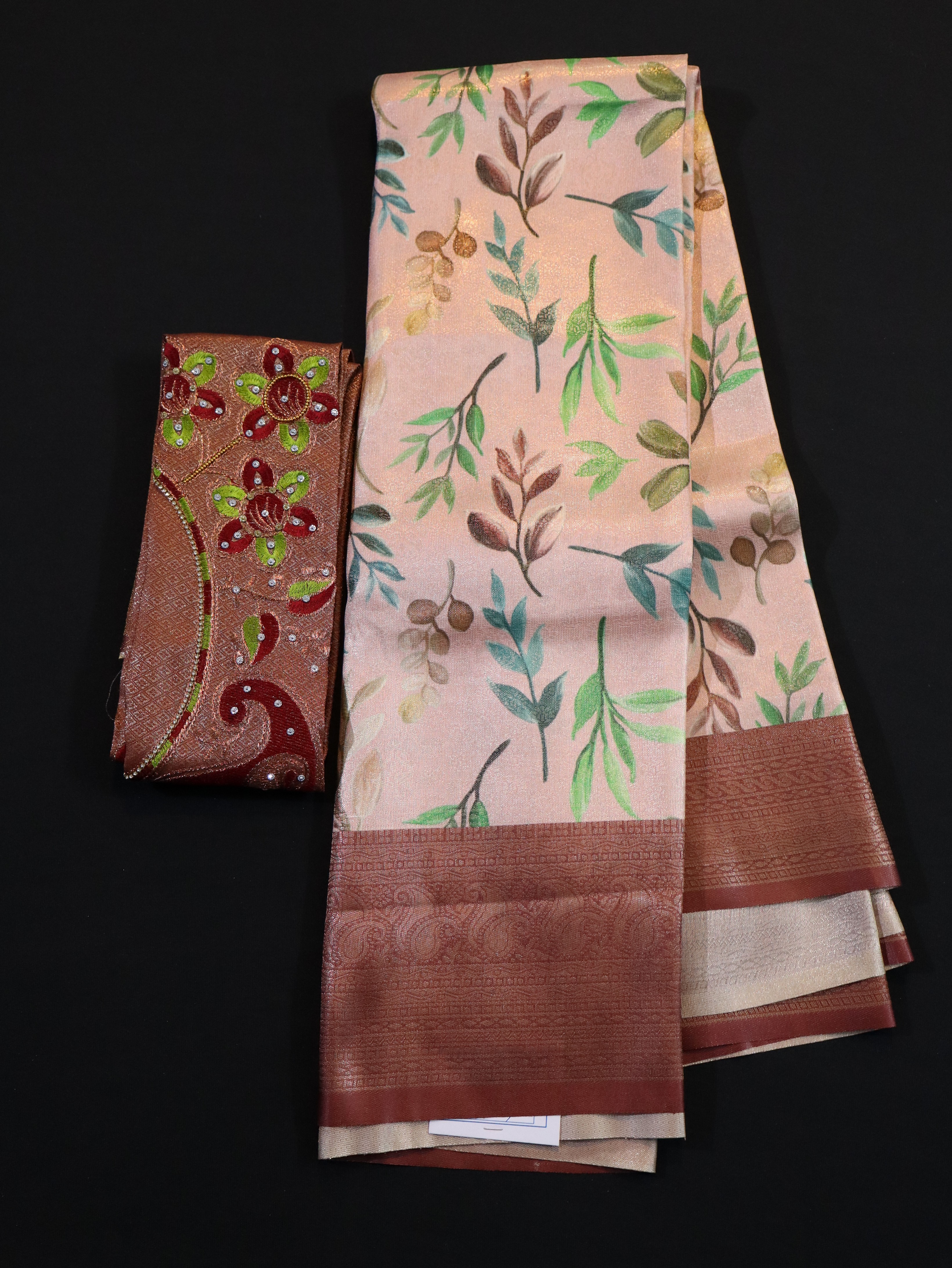ARANI BORDER WITH PRINTED BODY AND DESIGNER BLOUSE-TUSSAR RED