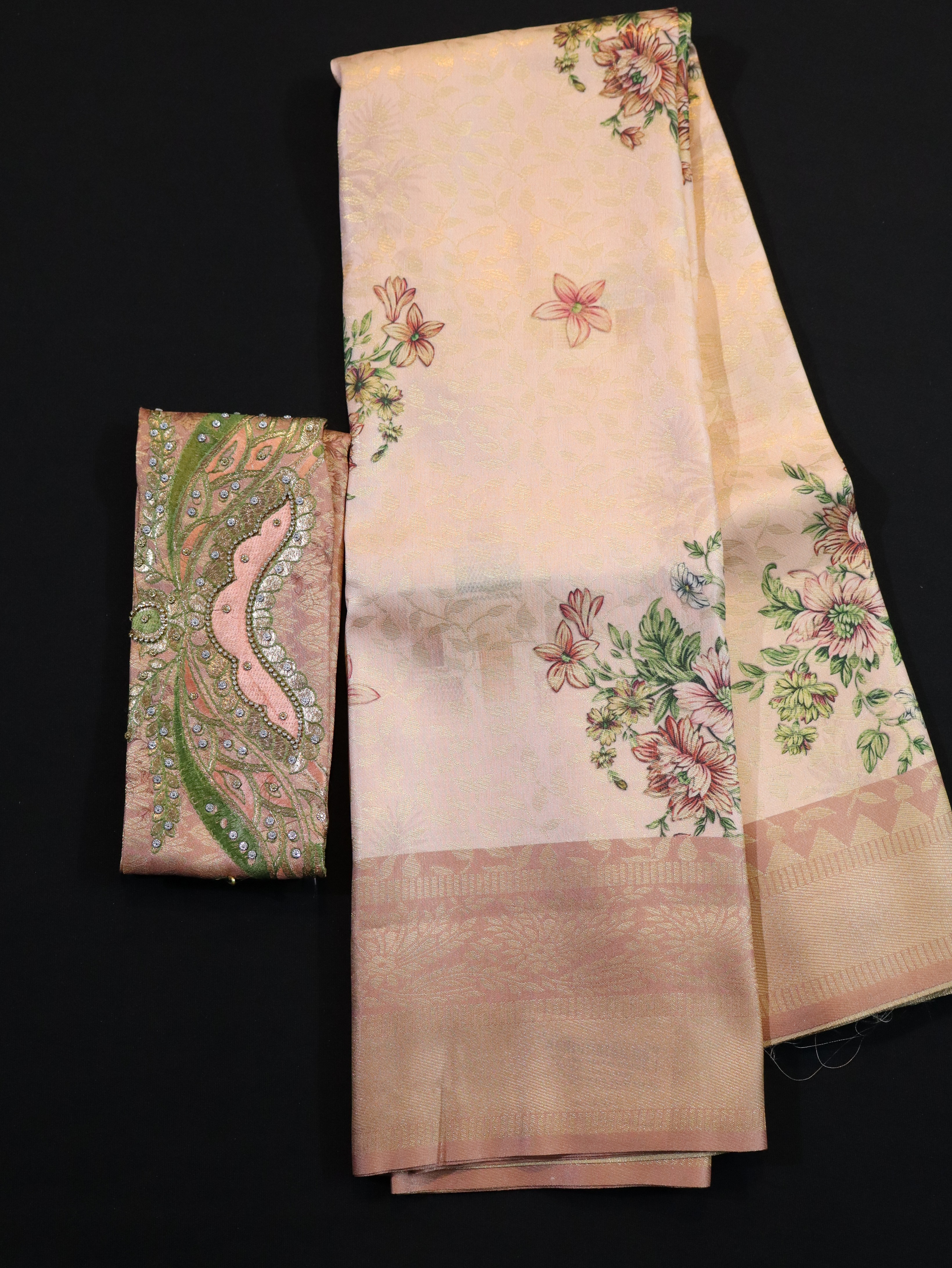 ARANI BORDER WITH PRINTED BODY AND DESIGNER BLOUSE-SANDAL MUSTARD