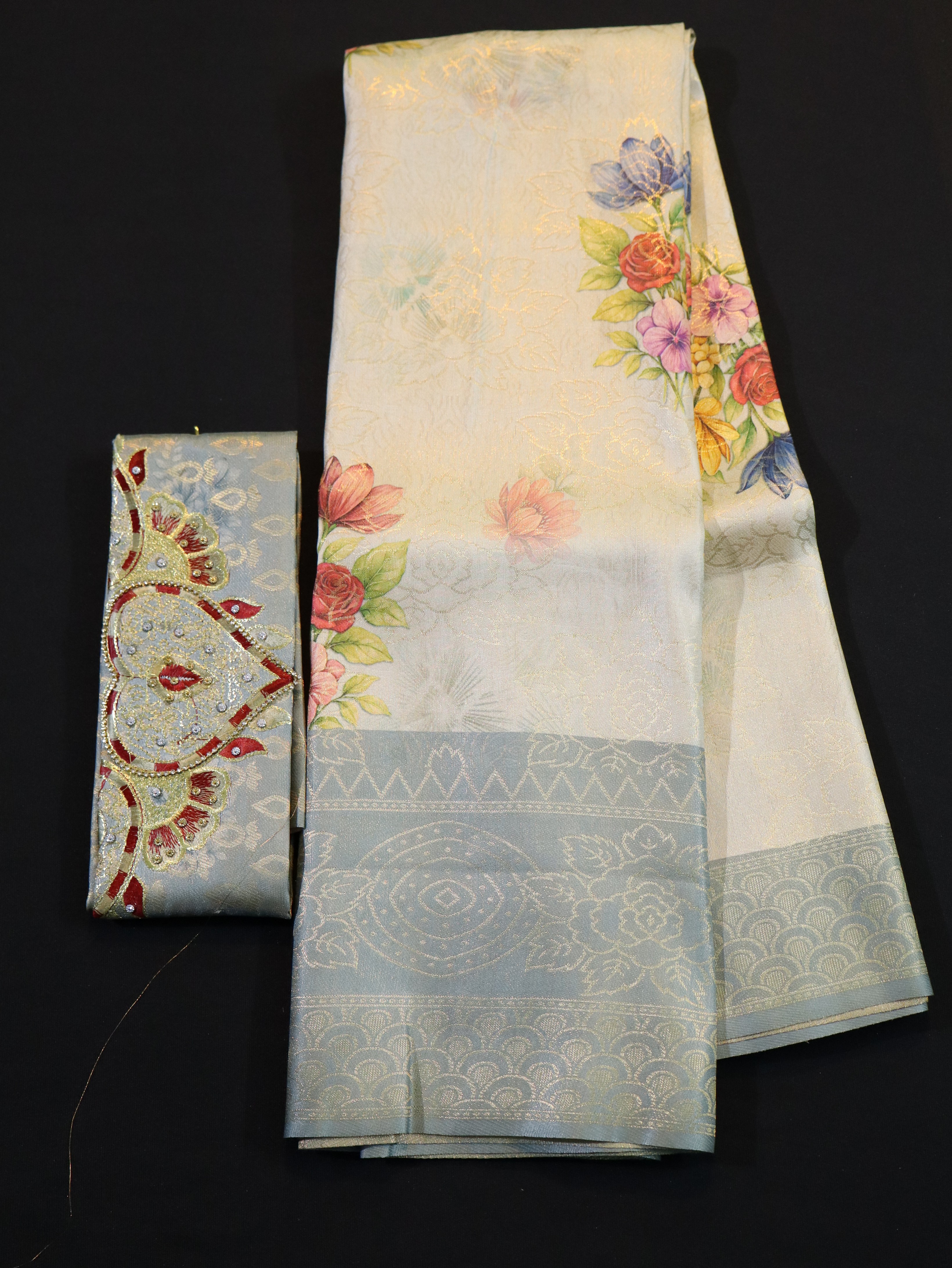 ARANI BORDER WITH PRINTED BODY AND DESIGNER BLOUSE-TUSSAR