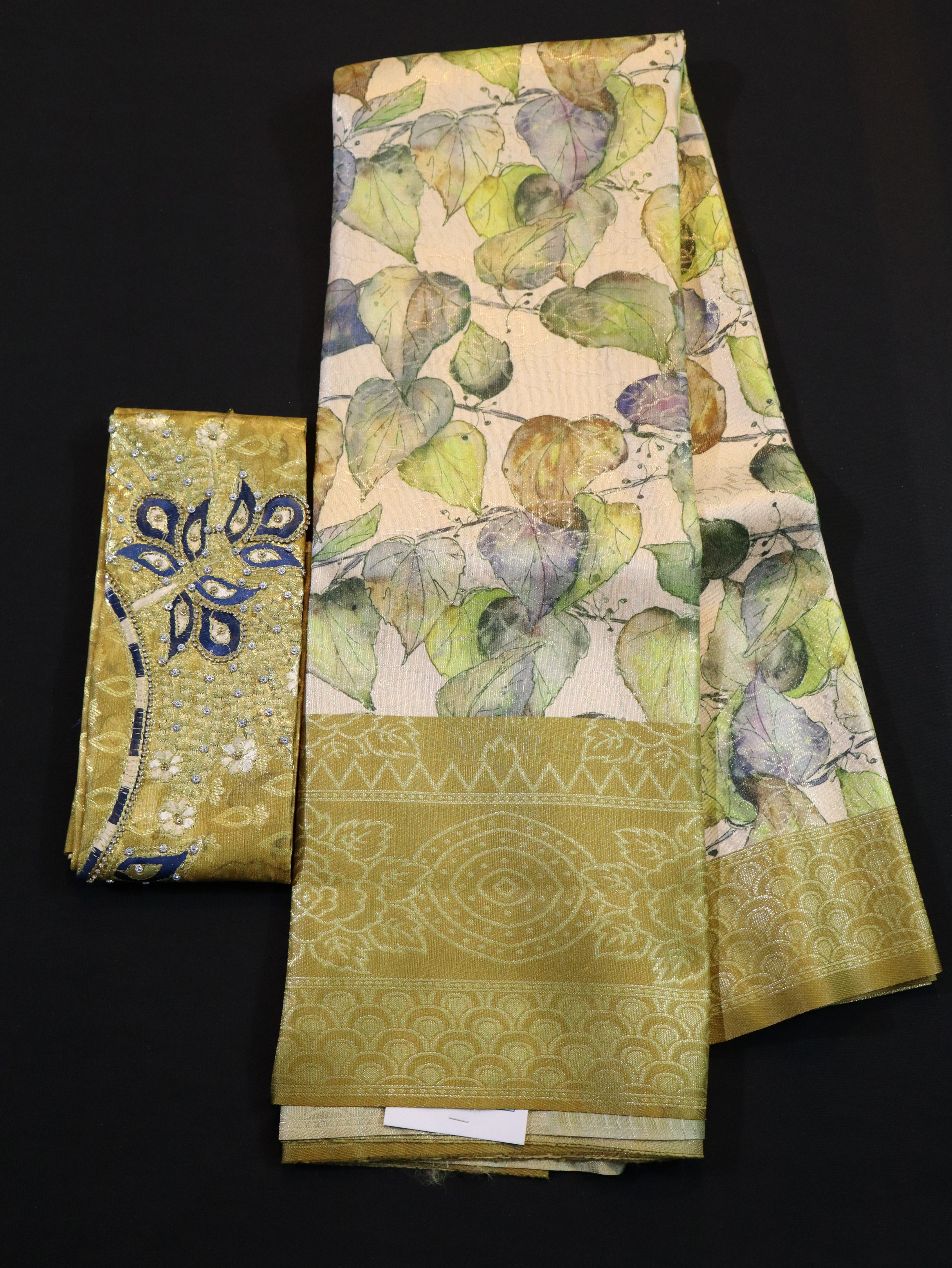 ARANI BORDER WITH PRINTED BODY AND DESIGNER BLOUSE- MUSTARD