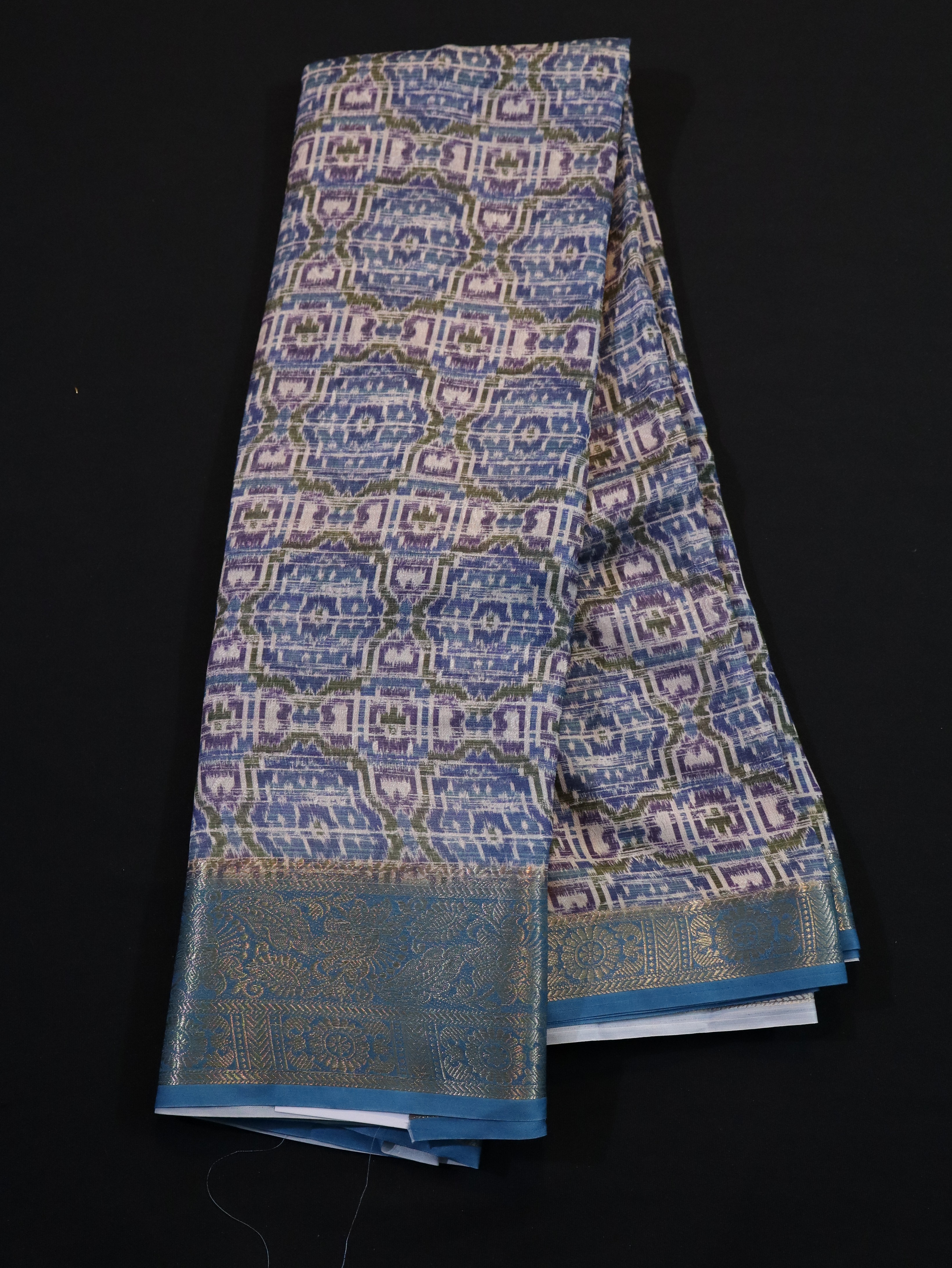 POCHAMPALLY IKAT SILK SAREE-PEACOCK BLUE