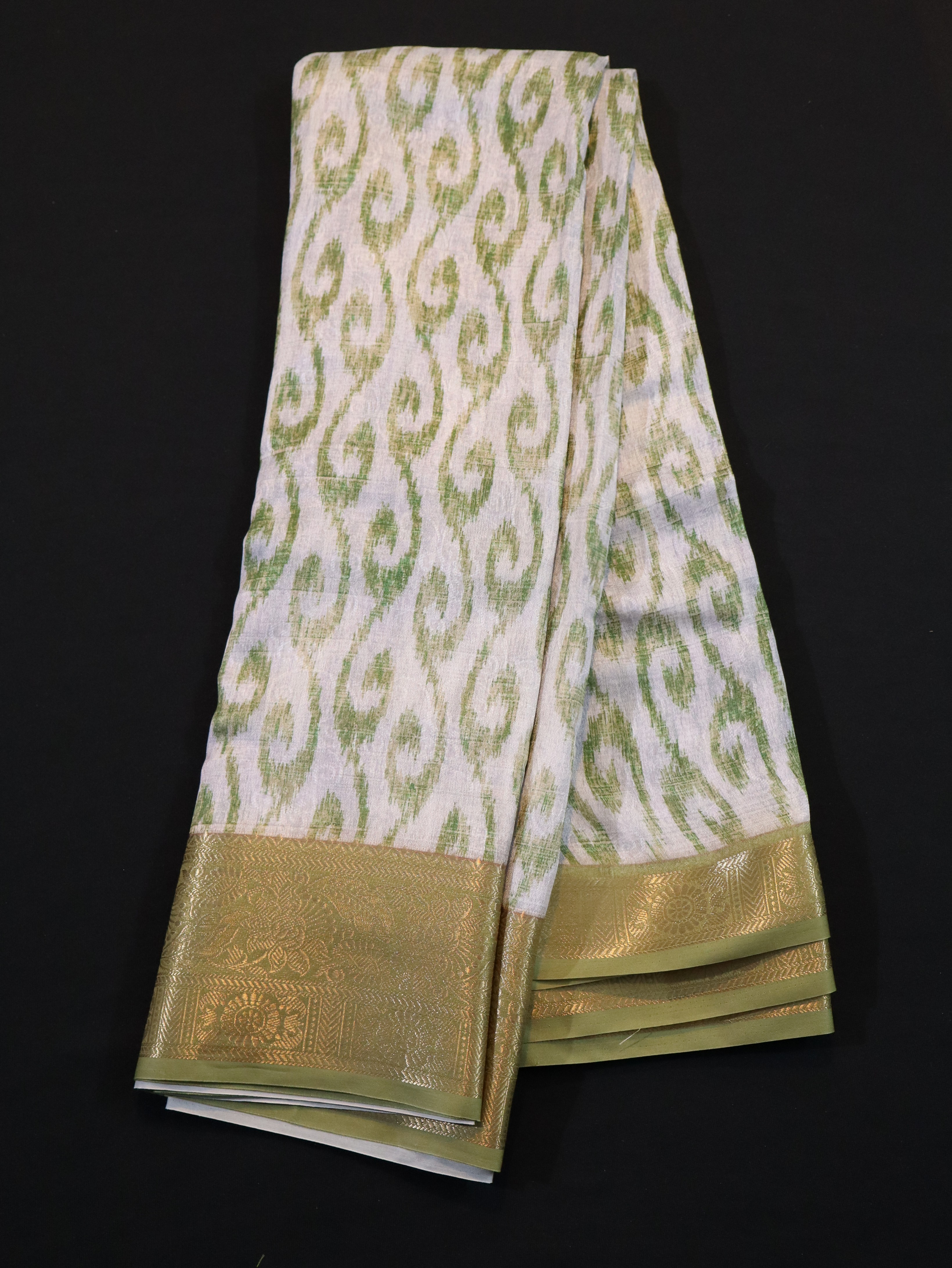 POCHAMPALLY IKAT SILK SAREE-GREEN MUSTARD