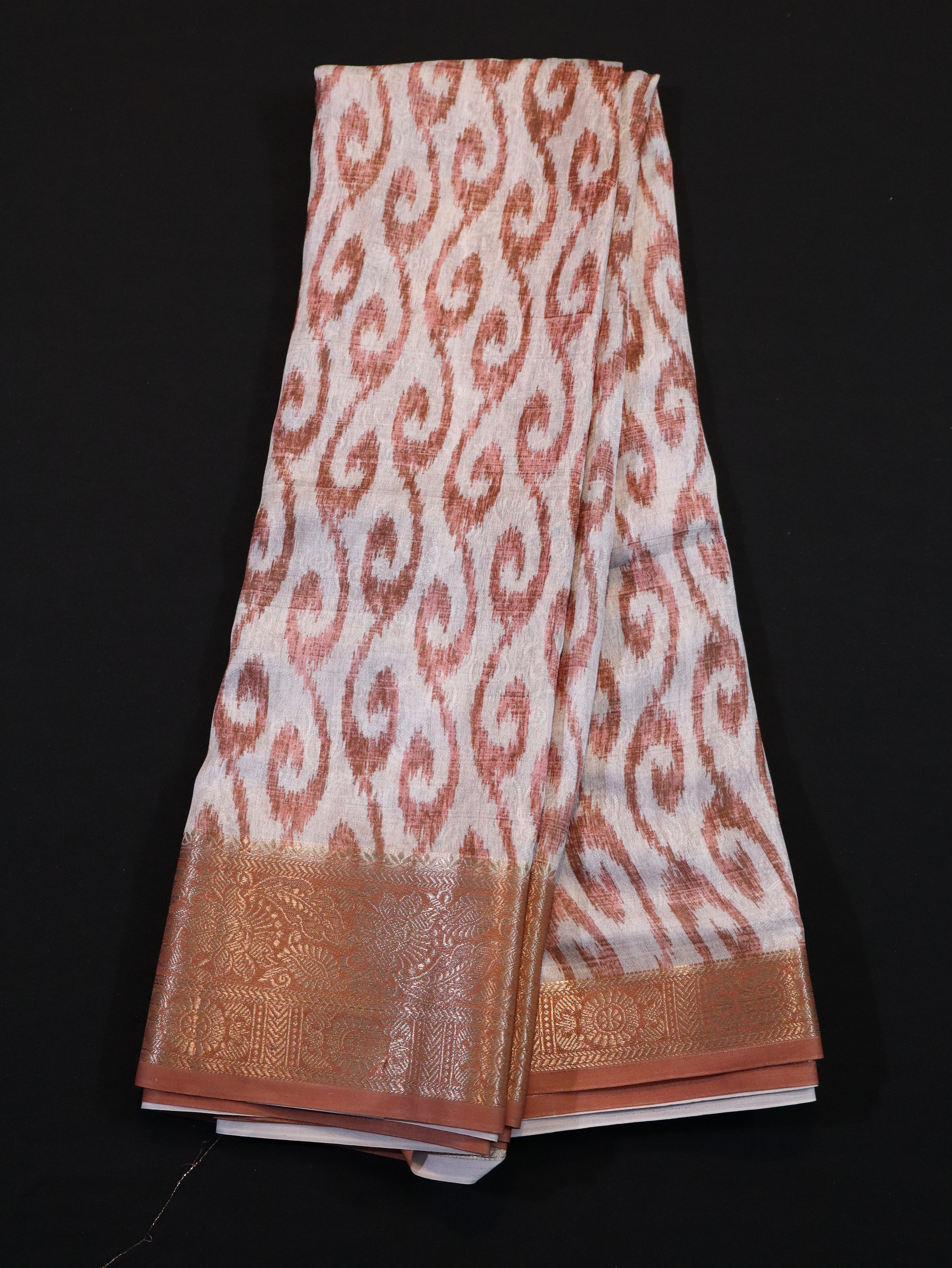 POCHAMPALLY IKAT SILK SAREE-RED MUSTARD