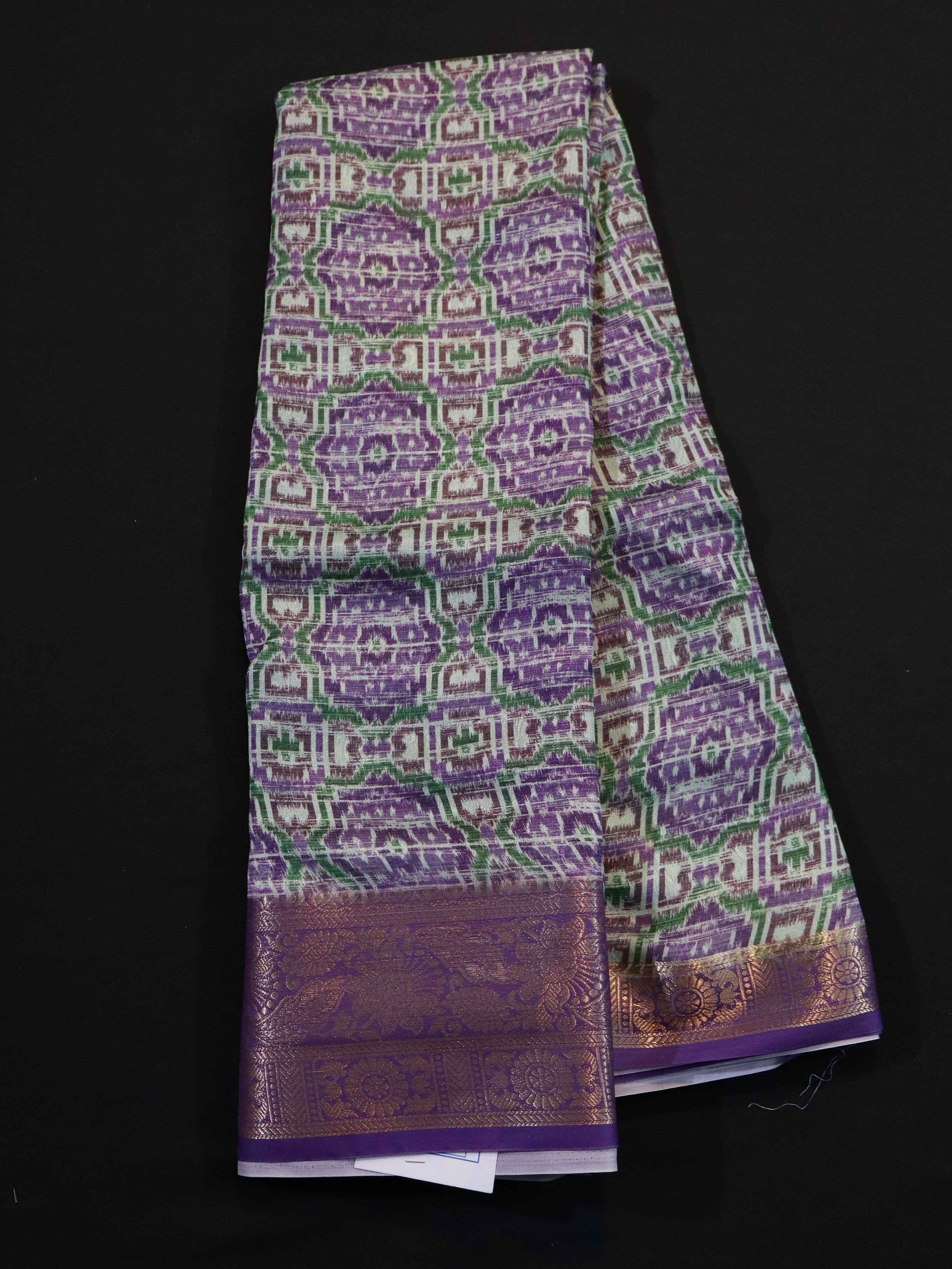POCHAMPALLY IKAT SILK SAREE-GREEN VIOLET