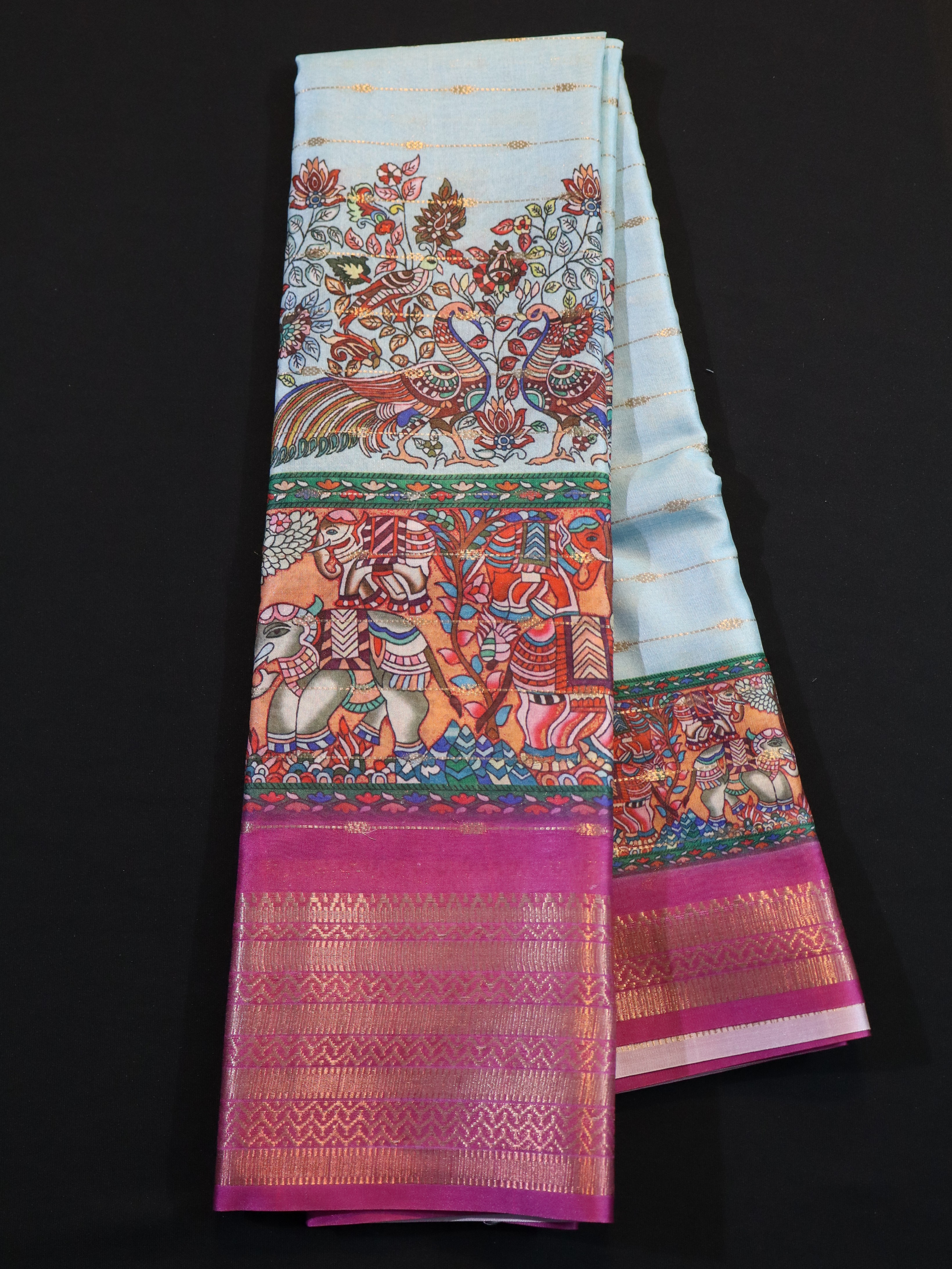 SOFT BANARASI SILK WITH KALAMKARI PRINTS-ANANDHA ROSE