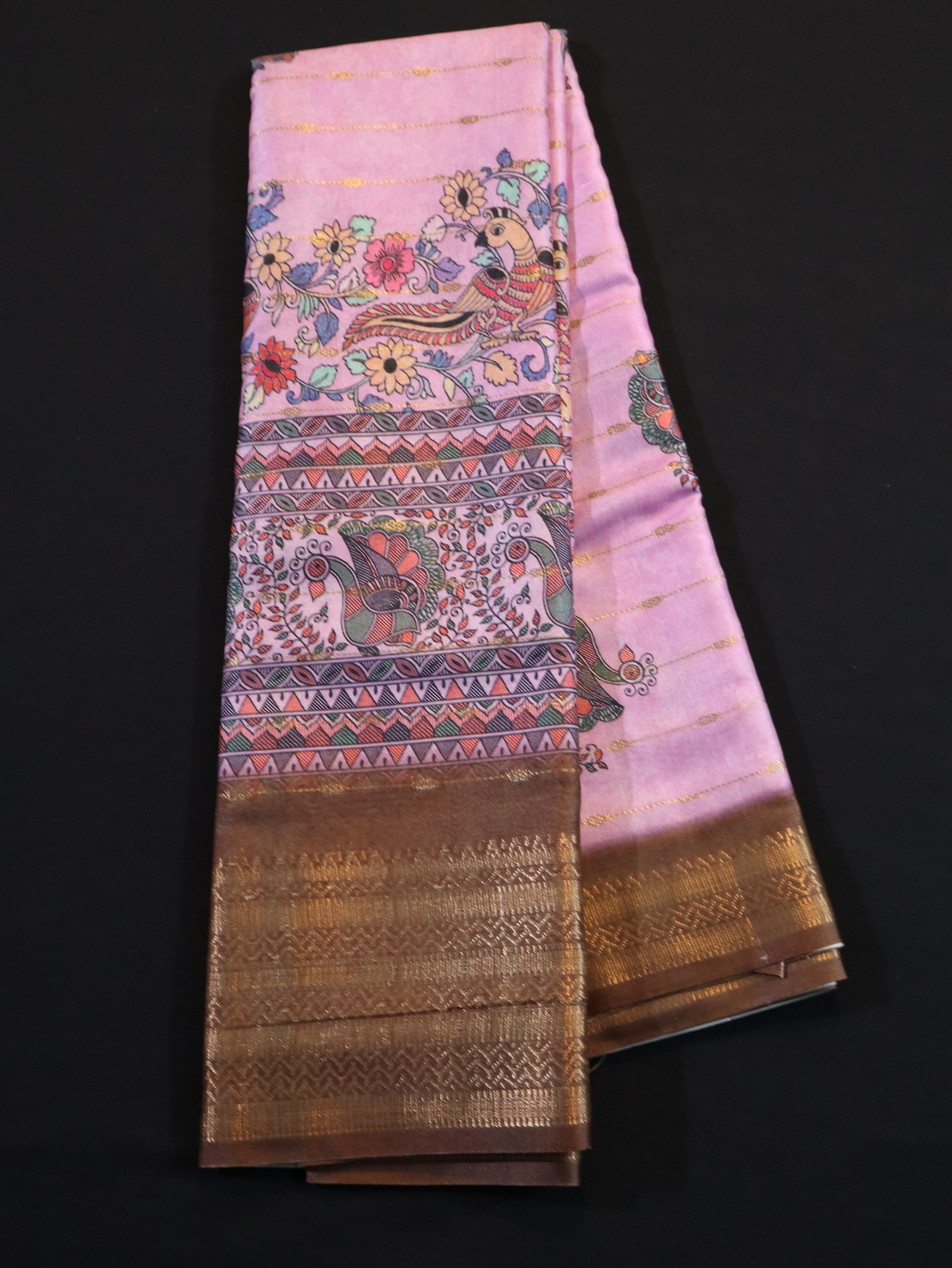 SOFT BANARASI SILK WITH KALAMKARI PRINTS-PINK ARAKU
