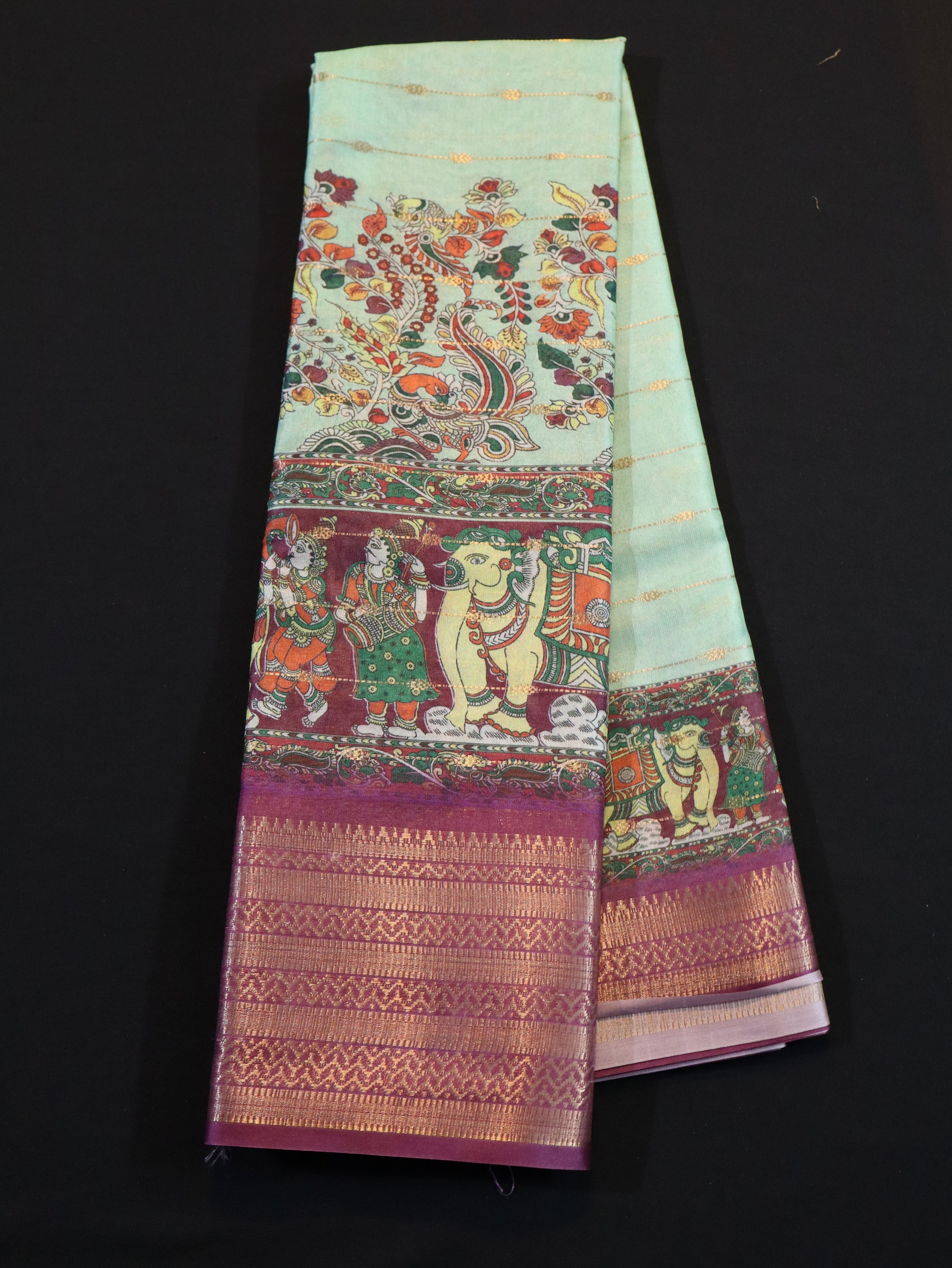 SOFT BANARASI SILK WITH KALAMKARI PRINTS-PASTEL GRAPE