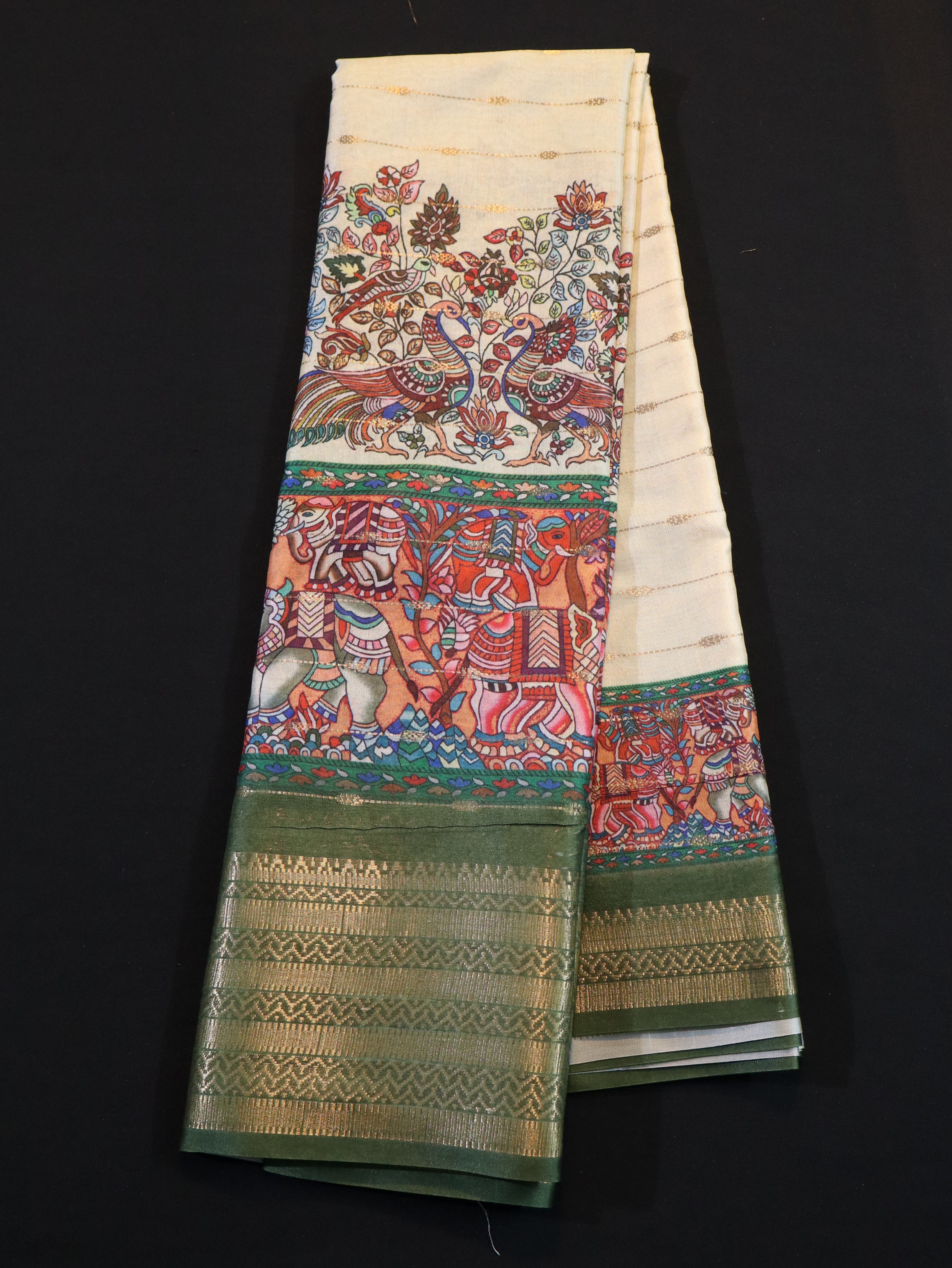 SOFT BANARASI SILK WITH KALAMKARI PRINTS-SANDAL
