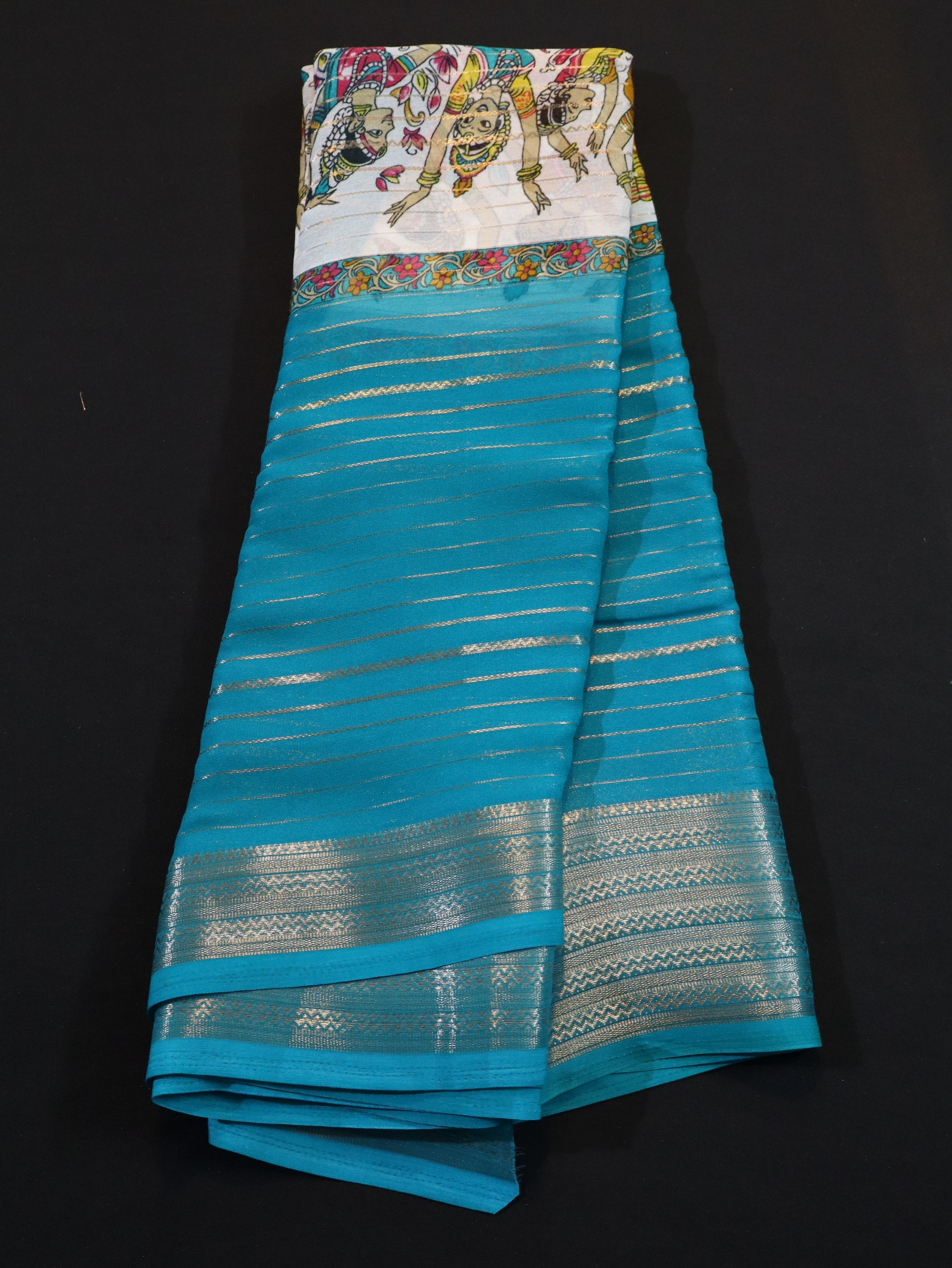 ART SILK CREPE WITH DIGITAL PRINT-CYAN