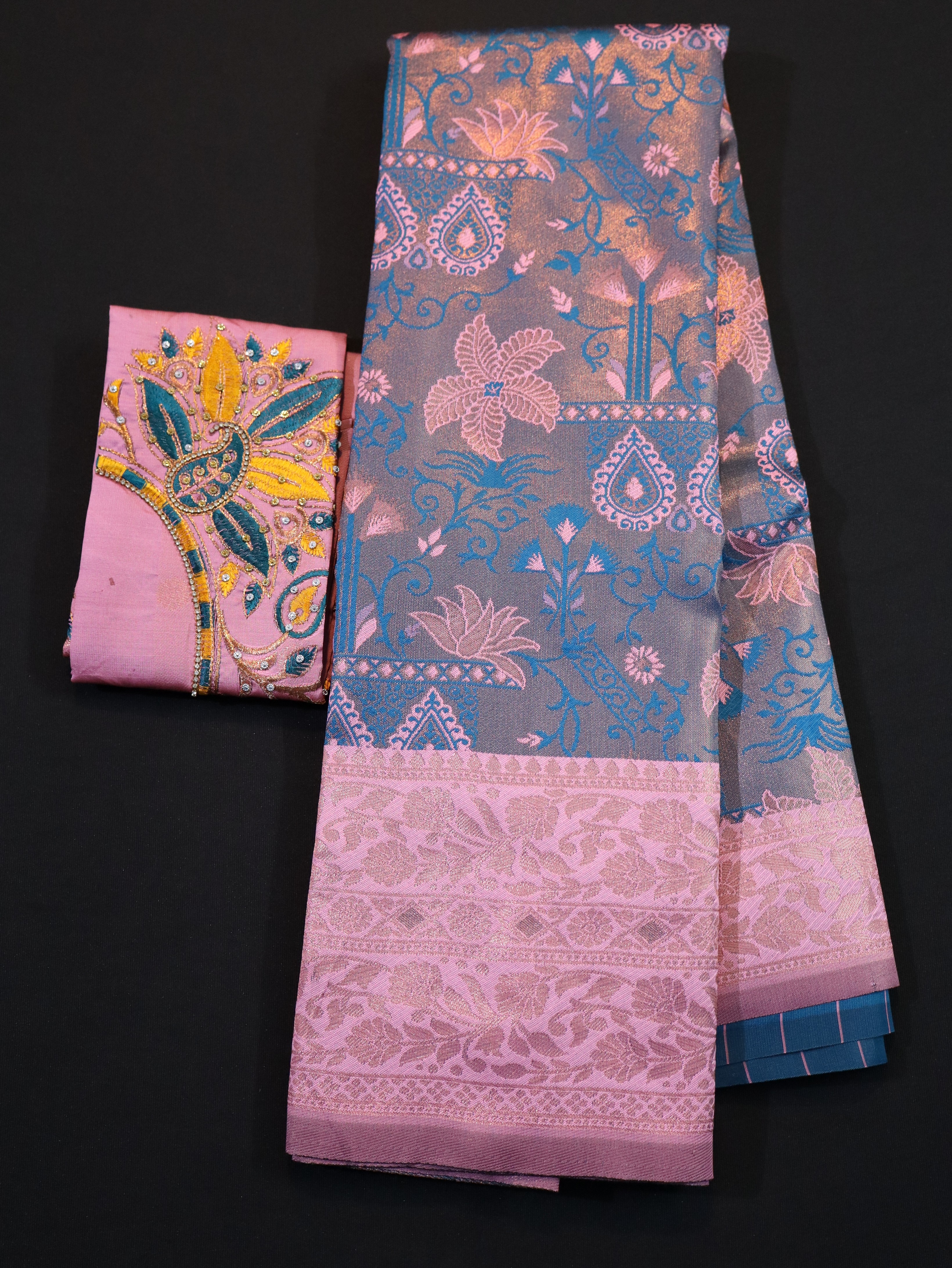 VISCOSE DUPION SAREE WITH DESIGNER BLOUSE-4