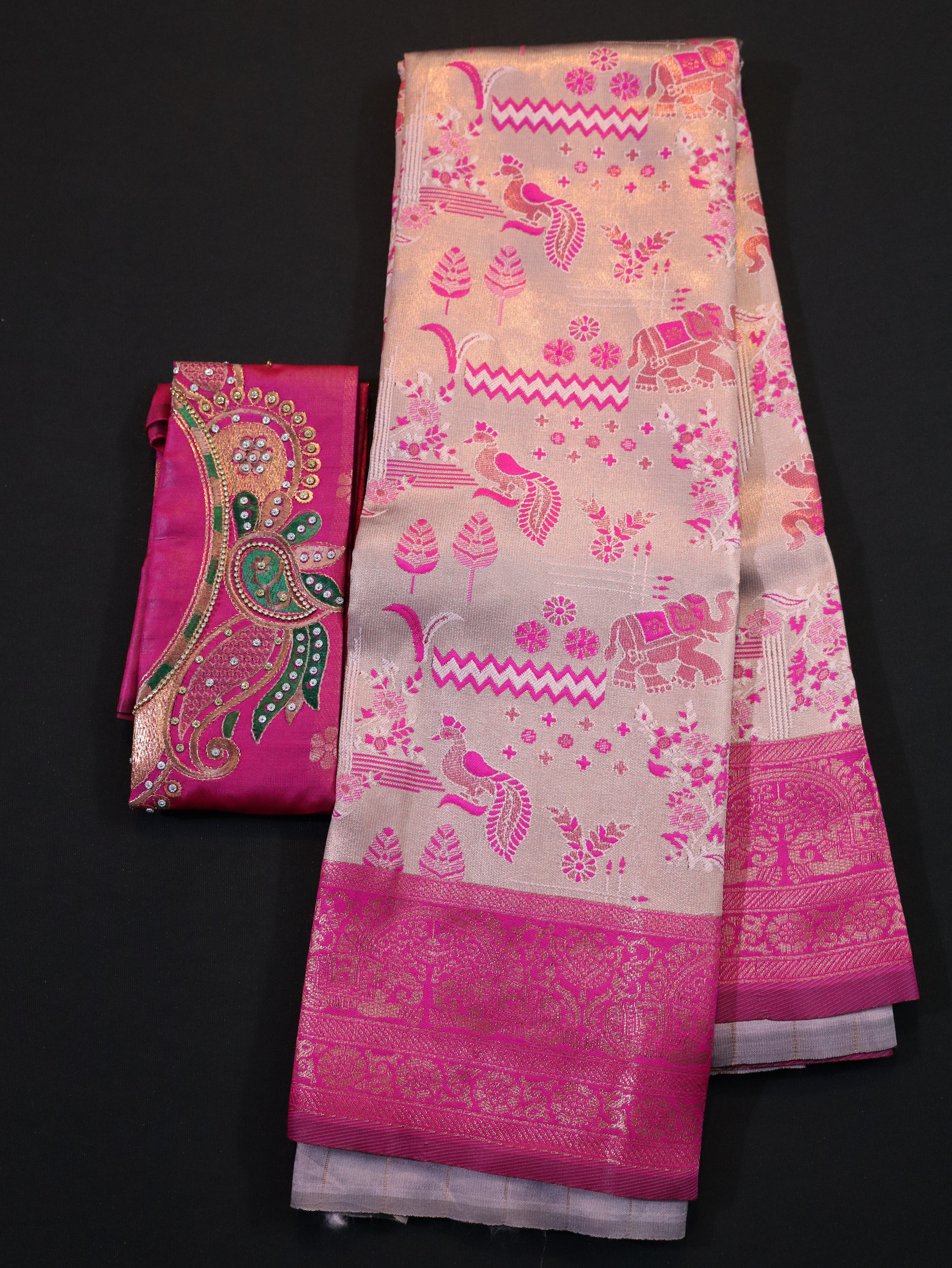 VISCOSE DUPION SAREE WITH DESIGNER BLOUSE-5