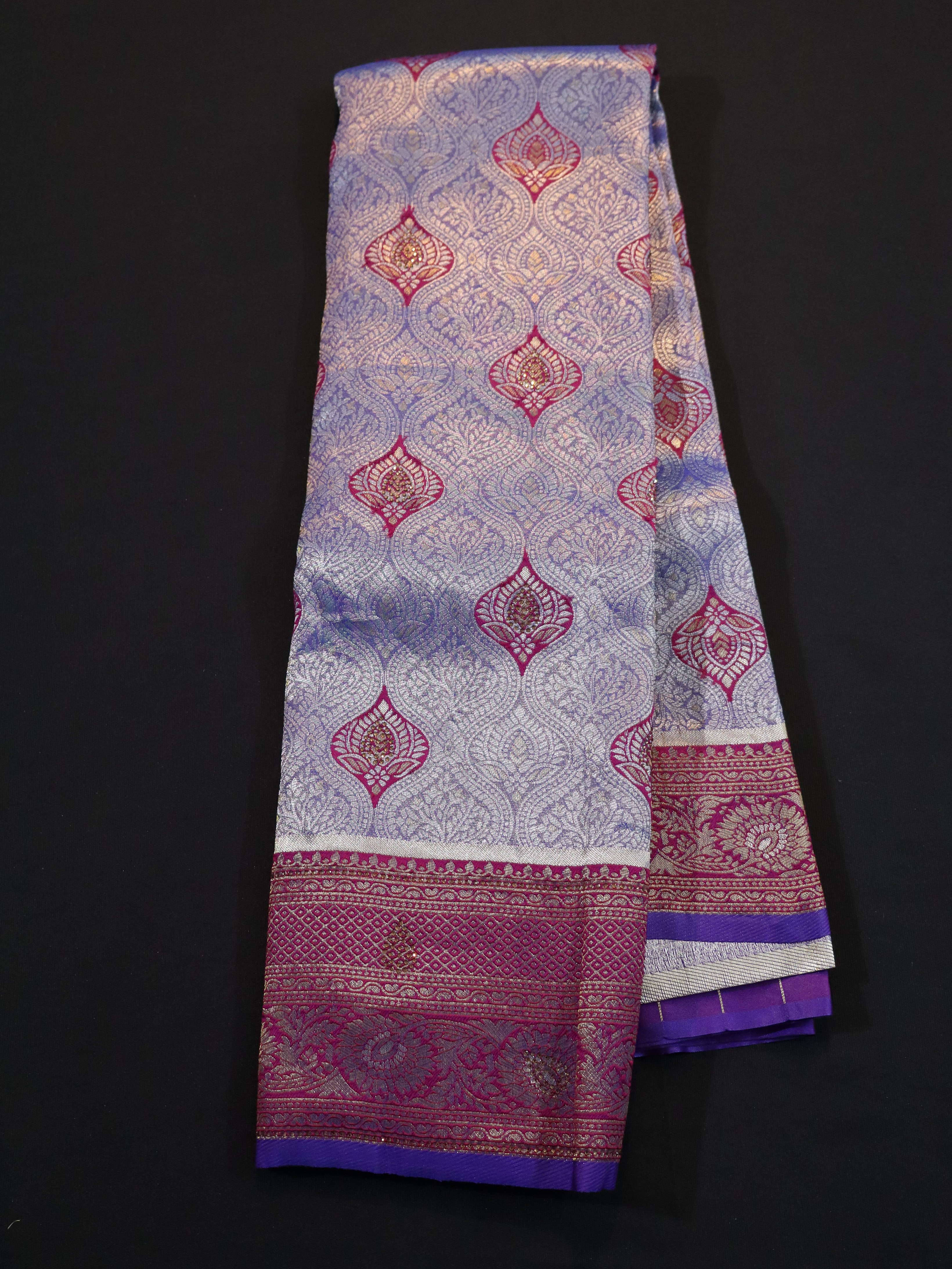 ZARI EMBOSS MEENA WORK SEMI SILK SAREES